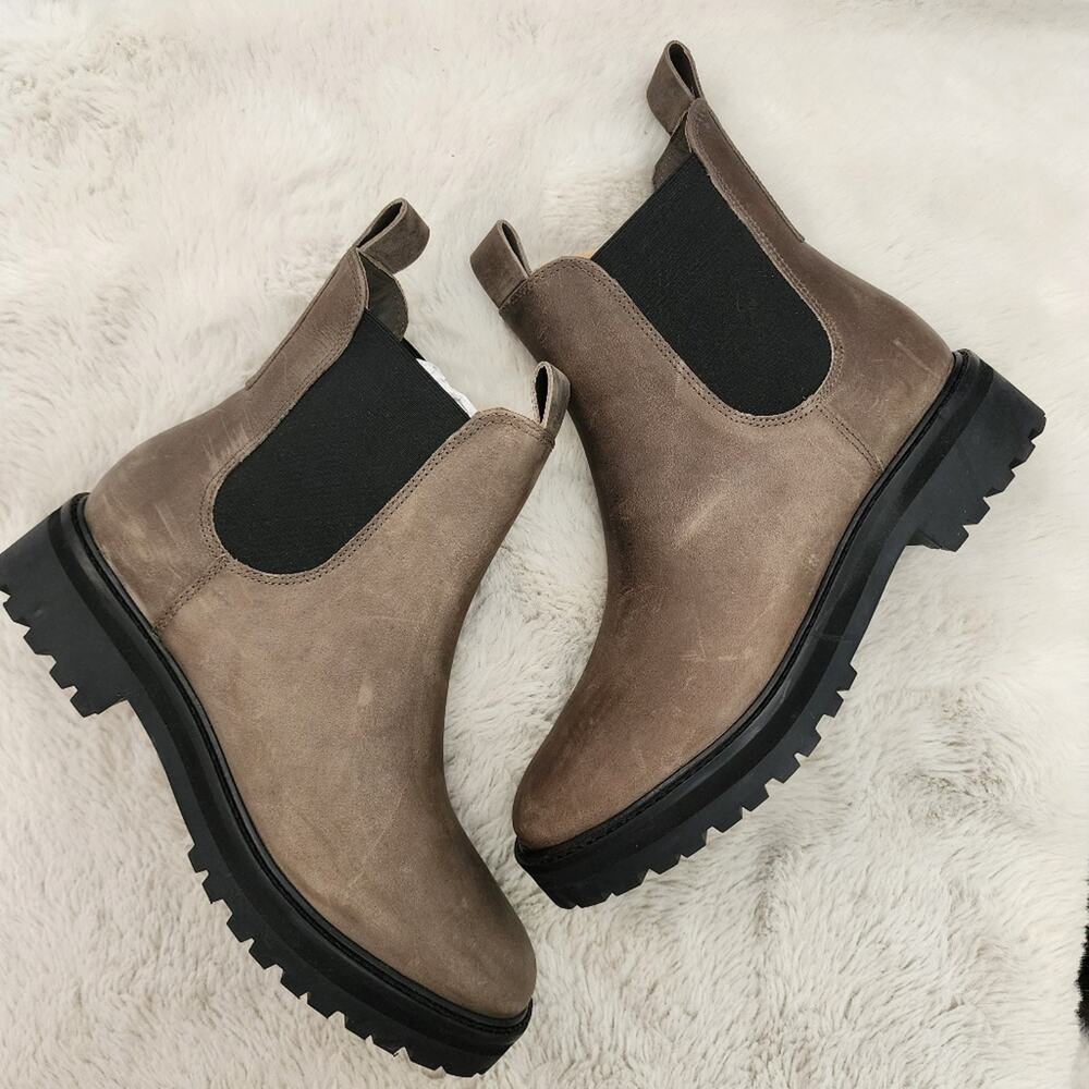 Everlane Lug Chelsea Boot Leather Platform Vintage Fossil Brown US 10 NEW